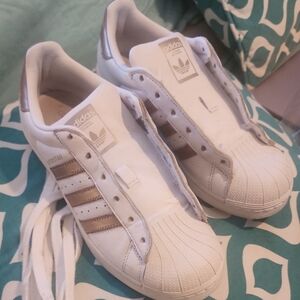 Adidas Superstar White with Brown Stripes